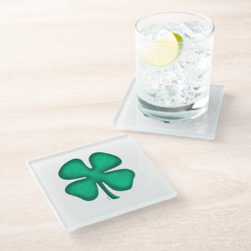 Lucky 4 Leaf Irish Clover clear glass coaster