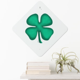 Lucky 4 Leaf Irish Clover diamond metal sign