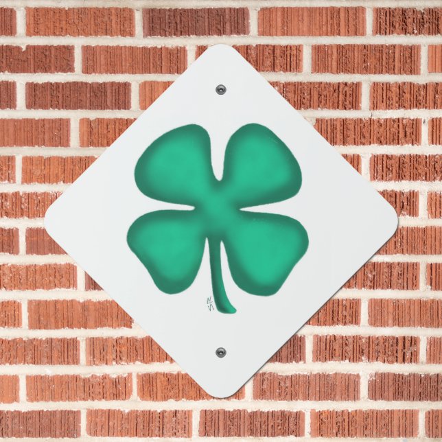 Lucky 4 Leaf Irish Clover diamond metal sign (In Situ(Brick))
