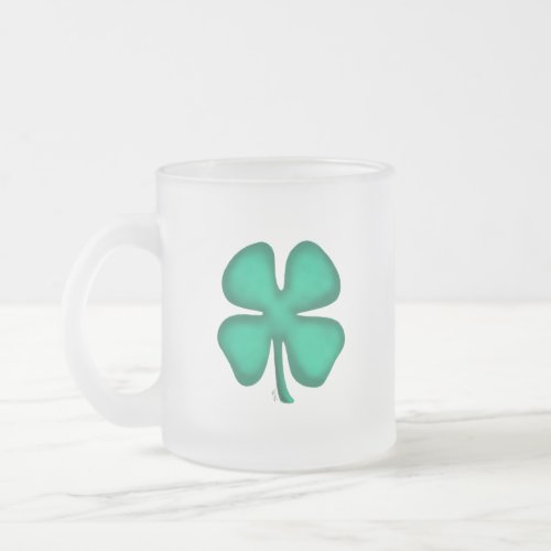 Lucky 4 Leaf Irish Clover frosted glass mug