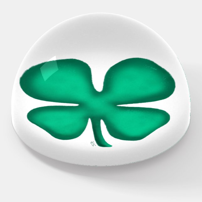 Lucky 4 Leaf Irish Clover glass dome paperweight (Angled)