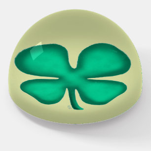 Lucky 4 Leaf Irish Clover glass dome paperweight