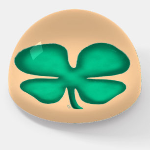 Lucky 4 Leaf Irish Clover glass dome paperweight