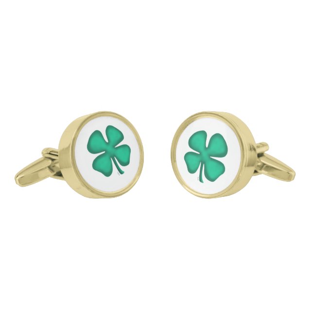 Lucky 4 Leaf Irish Clover gold plated cufflinks (Angled)