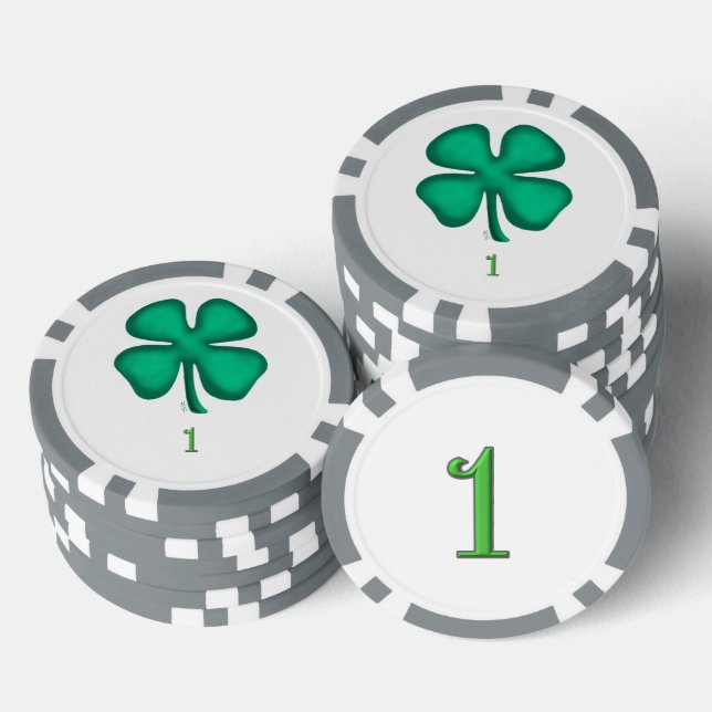 Lucky 4 Leaf Irish Clover gray 1 stripe poker chip (Stack)