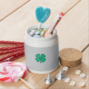 Lucky 4 Leaf Irish Clover gray candy jar