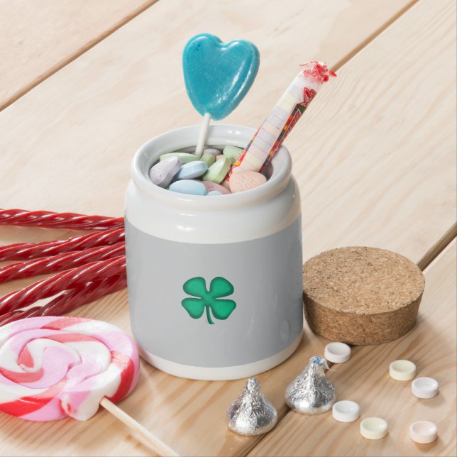 Lucky 4 Leaf Irish Clover gray candy jar (In Situ)