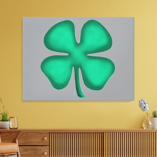 Lucky 4 Leaf Irish Clover gray canvas print (Insitu(LivingRoom))