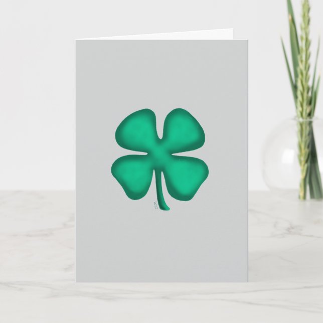 Lucky 4 Leaf Irish Clover gray greeting card (Front)