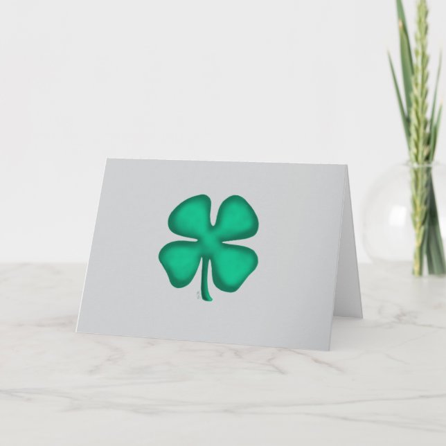 Lucky 4 Leaf Irish Clover gray greeting card (Front)