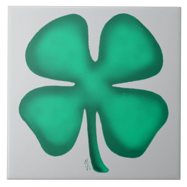 Lucky 4 Leaf Irish Clover gray large tile (Front)
