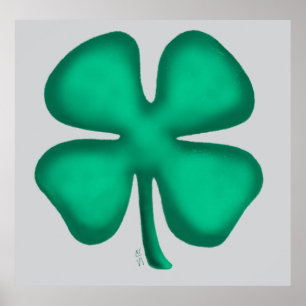 Lucky 4 Leaf Irish Clover gray matte poster