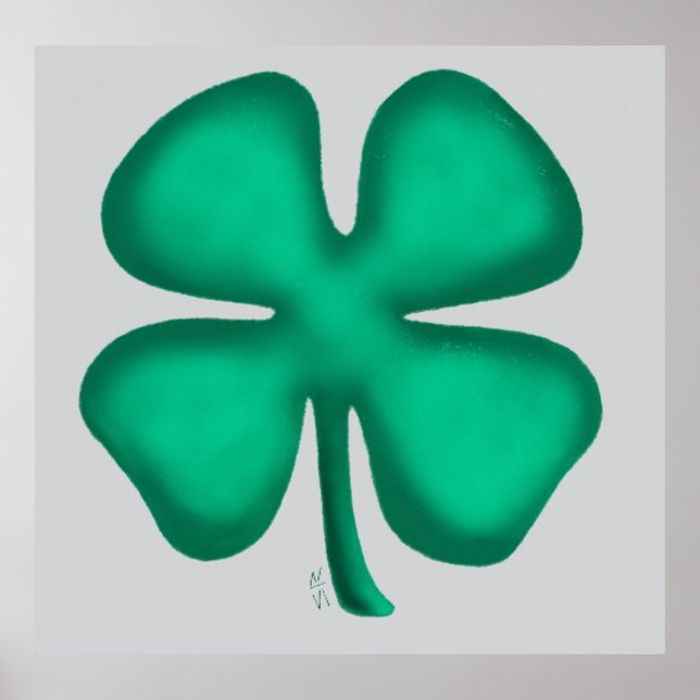 Lucky 4 Leaf Irish Clover gray matte poster (Front)