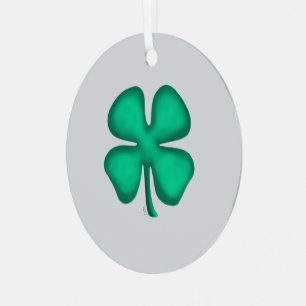 Lucky 4 Leaf Irish Clover gray rnd metal ornament