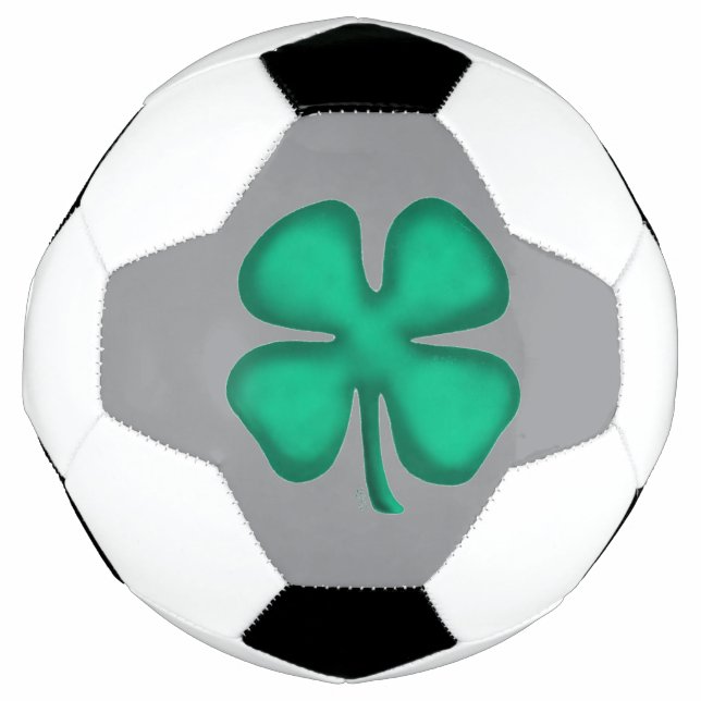 Lucky 4 Leaf Irish Clover gray soccer ball (Front)