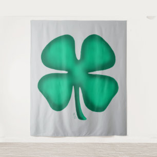 Lucky 4 Leaf Irish Clover gray tapestry