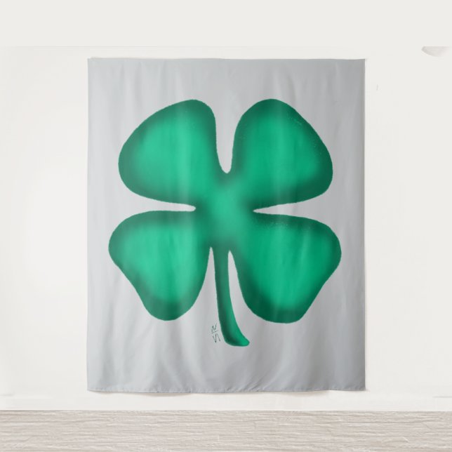 Lucky 4 Leaf Irish Clover gray tapestry (Front)