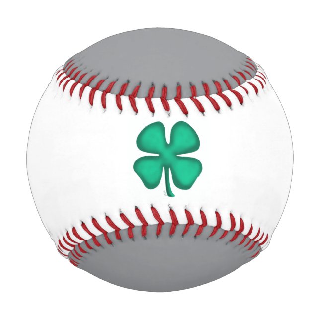 Lucky 4 Leaf Irish Clover gray white baseball (Front)