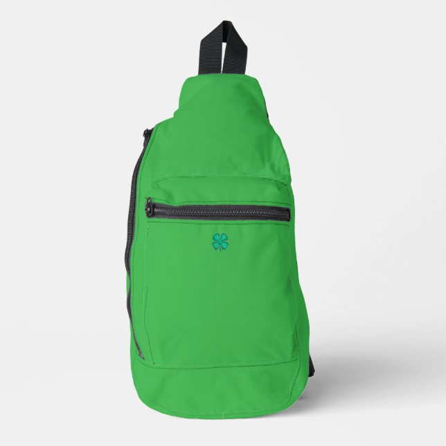 Lucky 4 Leaf Irish Clover green backpack Sling Bag (Front)