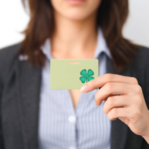 Lucky 4 Leaf Irish Clover green badge horizontal
