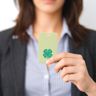 Lucky 4 Leaf Irish Clover green badge vertical