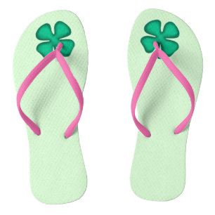 Lucky 4 Leaf Irish Clover green flip flops