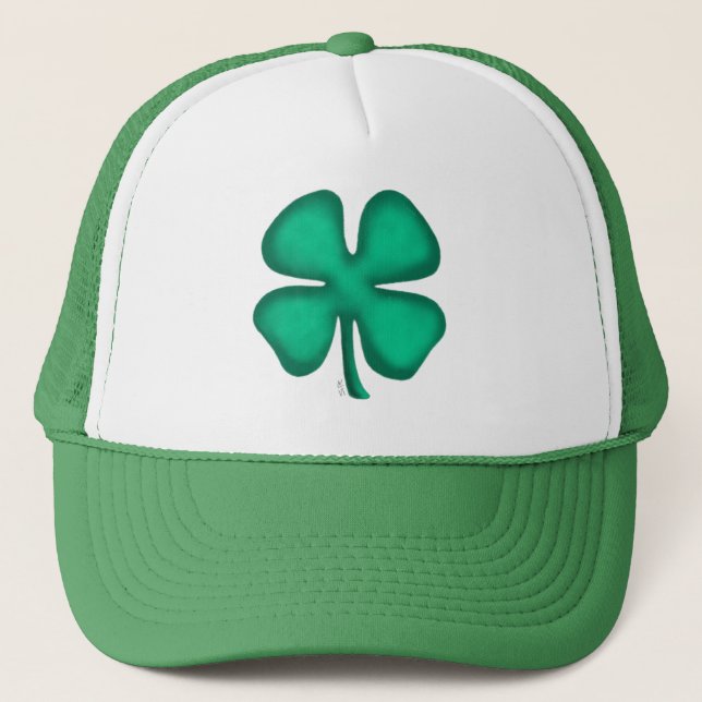 Lucky 4 Leaf Irish Clover green foam trucker hat (Front)