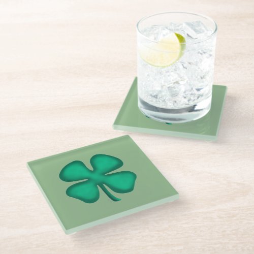 Lucky 4 Leaf Irish Clover green glass coaster