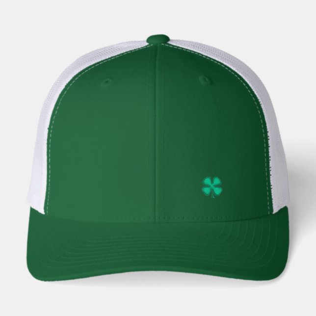 Lucky 4 Leaf Irish Clover green retro trucker cap (Front)