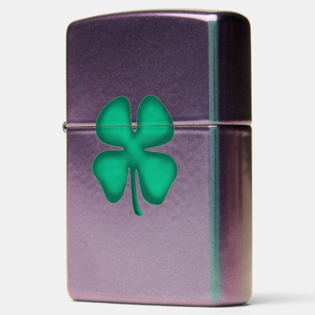 Lucky 4 Leaf Irish Clover iridescent Zippo lighter (Left)