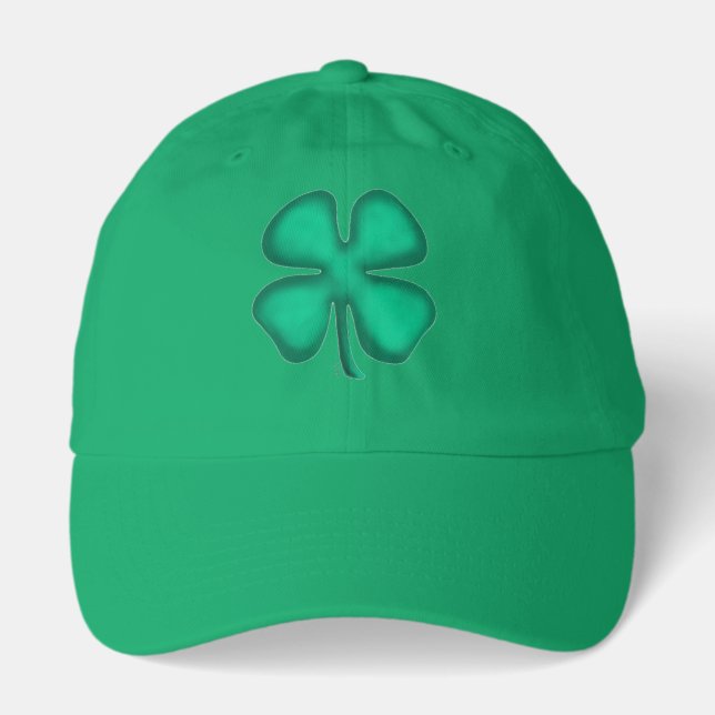 Lucky 4 Leaf Irish Clover kelly green dad cap (Front)