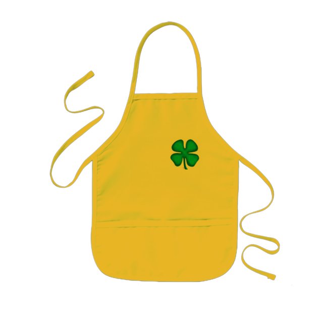 Lucky 4 Leaf Irish Clover kids yellow chef apron (Front)