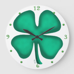 Lucky 4 Leaf Irish Clover large wall clock