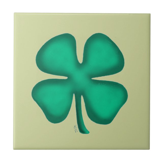 Lucky 4 Leaf Irish Clover light green small tile (Front)