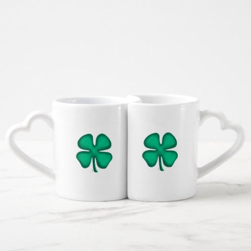 Lucky 4 Leaf Irish Clover love white mug set