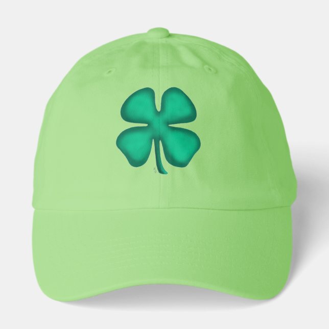 Lucky 4 Leaf Irish Clover neon green dad cap (Front)