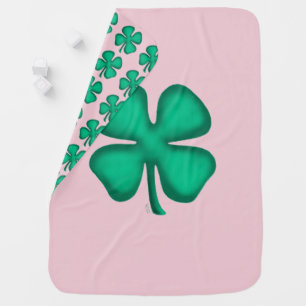 Lucky 4 Leaf Irish Clover pink baby blanket