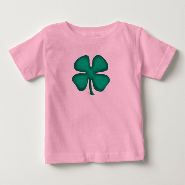 Lucky 4 Leaf Irish Clover pink baby shirt (Front)