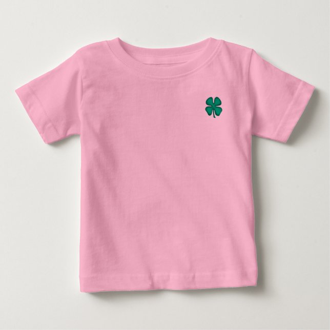 Lucky 4 Leaf Irish Clover pink baby T-shirt (Front)