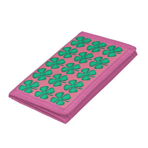 Lucky 4 Leaf Irish Clover pink wallet pink trim