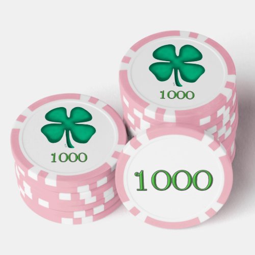 Lucky 4 Leaf Irish Clover pk 1K striped poker chip