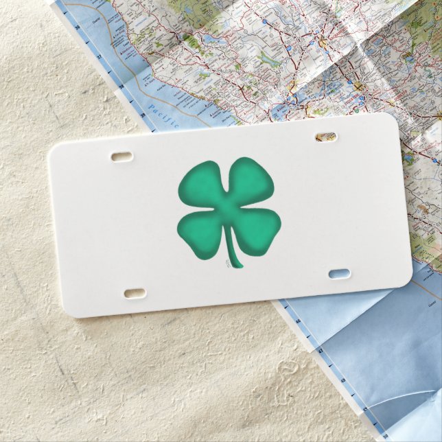 Lucky 4 Leaf Irish Clover plastic license plate (In Situ)