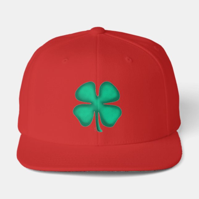 Lucky 4 Leaf Irish Clover red 6 panel snapback cap (Front)
