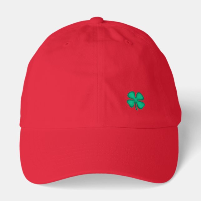 Lucky 4 Leaf Irish Clover red dad cap (Front)