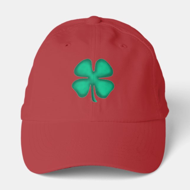 Lucky 4 Leaf Irish Clover red golf performance cap (Front)
