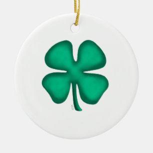 Lucky 4 Leaf Irish Clover round ceramic ornament