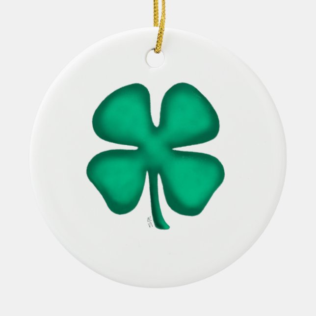 Lucky 4 Leaf Irish Clover round ceramic ornament (Front)