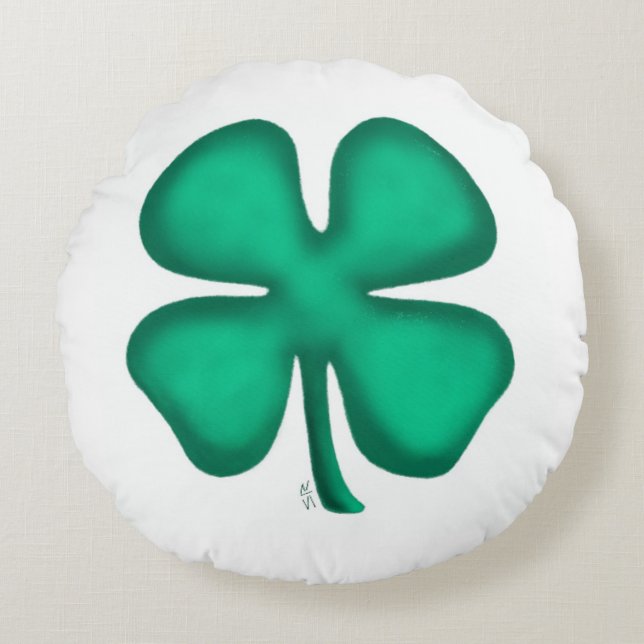 Lucky 4 Leaf Irish Clover round poly pillow (Front)