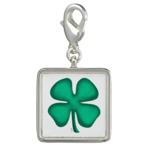 Lucky 4 Leaf Irish Clover silver sq charm