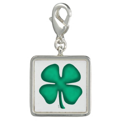 Lucky 4 Leaf Irish Clover silver sq charm